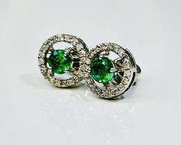 Beautiful Natural Emerald Halo Set Stud Earrings, Diamonds In Platinum 950