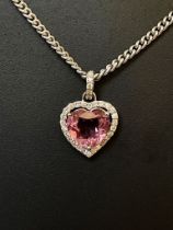 Beautiful 1.81CT Natural Pink Tourmaline With Diamonds & Platinum Pendant