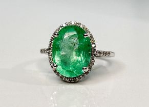 Beautiful 4.24CT Untreated Natural Columbian Emerald Ring, Diamonds & 18k Gold