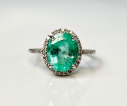 Beautiful 2.75 CT Untreated Natural Emerald Ring, Diamonds & 18k Gold