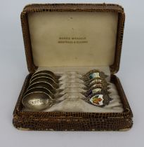 Cased Morris Michaels Enamel Silver Spoons