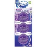 x48 Brand New Packs of 3 Bloo Lavender Toilet Blocks. Lasts Up To 12 Weeks, Cleans & Foams.