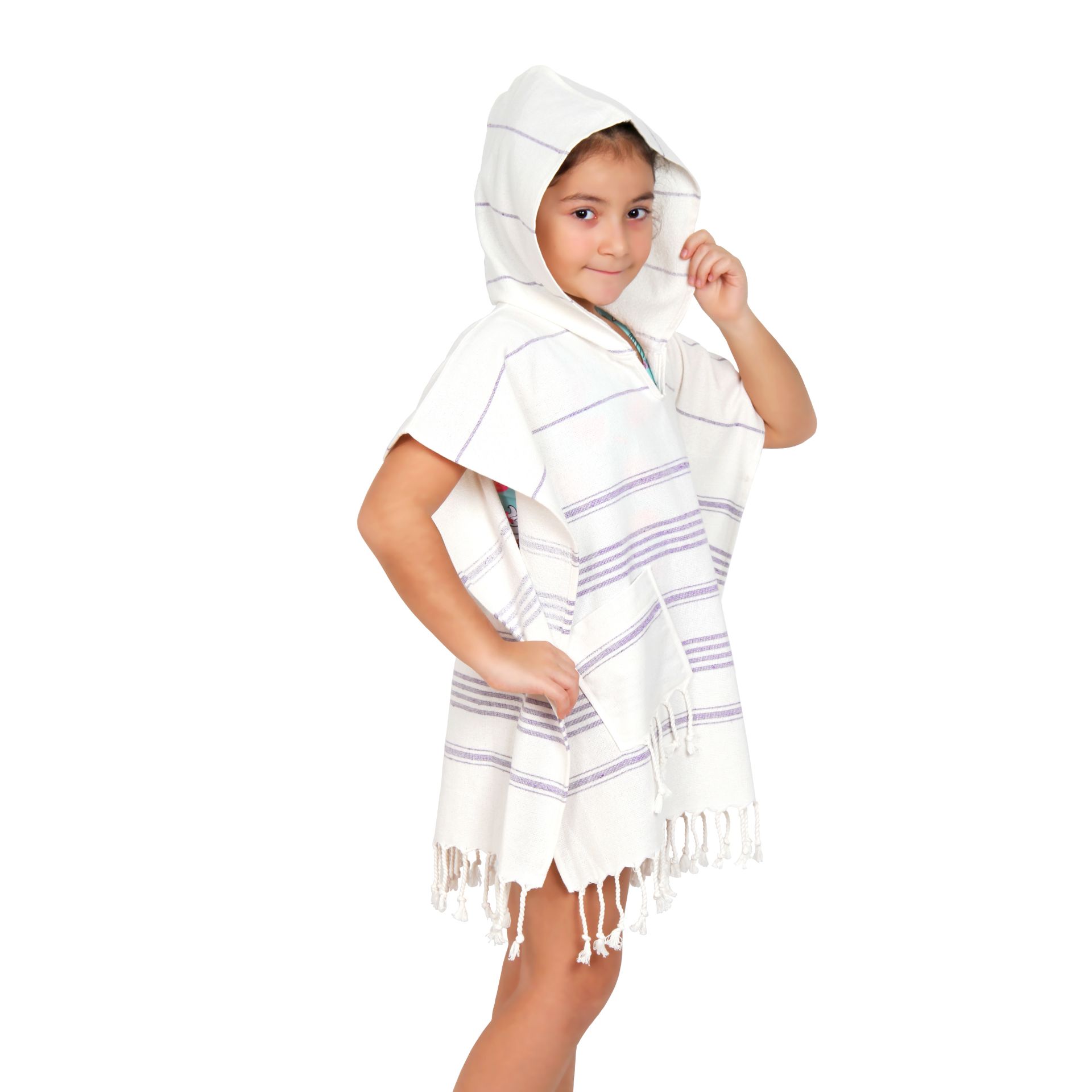 4x Kids Poncho Lilac Stripes - Image 3 of 5