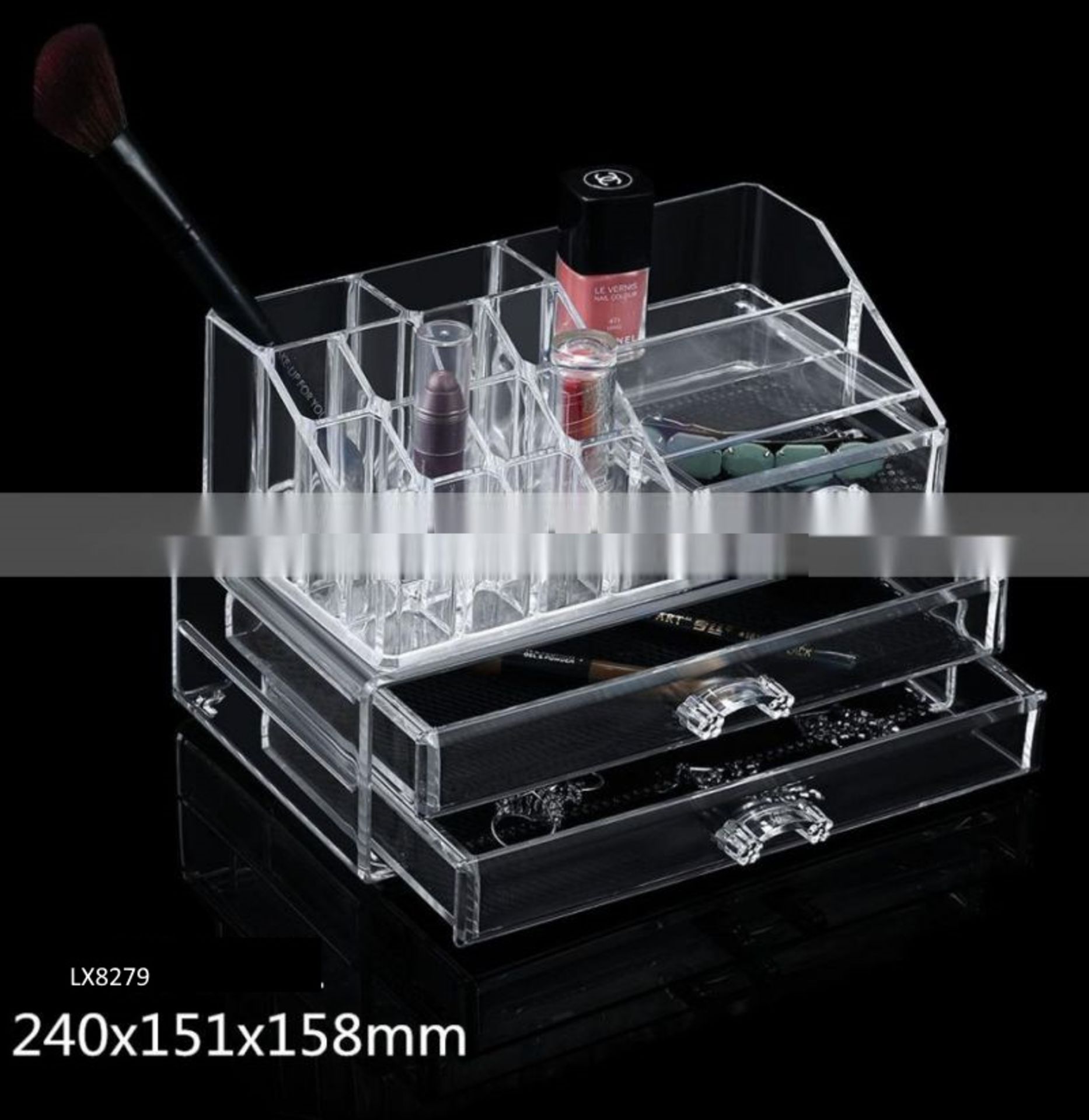 Cosmetic Organizer Clear Acrylic Makeup 2 Drawers Holder Case Box Jewelry Storage LX-8254