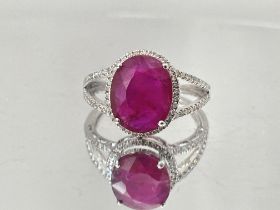 Natural Burma Ruby 3.77Ct With Natural Diamonds & 18k Gold