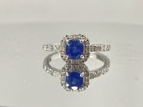 Beautiful Natural Ceylon Royal Blue Sapphire W Natural Diamonds & 18k Gold