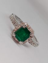 Beautiful Natural Emerald With Natural Diamonds & 18k Gold