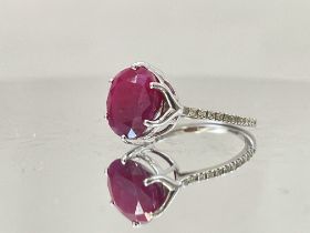 Natural Burma Ruby Unheated/Untreated 6.19 Ct With Natural Diamonds & 18k Gold