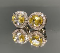 Beautiful Natural Unheated Yellow Sapphire Earrings With Diamonds and 18k Gold