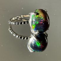 Beautiful 7.45 CT Natural Black Opal Ring With Natural Black Diamond & 18k Gold