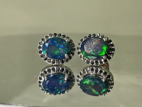 Beautiful Natural Black Opal Earrings With Natural Black Diamond & 18k Gold