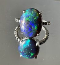 Beautiful 5.22 CT Natural Black Opal Ring With Natural Black Diamond & 18k Gold