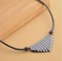 New! Hematite Necklace In Silver Tone