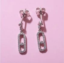 New! CZ Earrings In Rhodium Overlay Sterling Silver