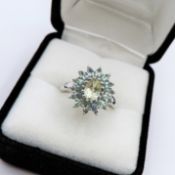 Peridot Flower Cluster Ring Sterling Silver New With Gift Pouch