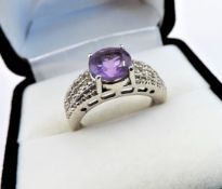Amethyst & Topaz Ring In Sterling Silver New With Gift Pouch