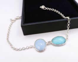 Sterling Silver Facet Cut Blue Gemstone Bracelet New With Gift Pouch