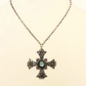 Vintage Sterling Silver Gemstone Cross Pendant 5.75 Carats