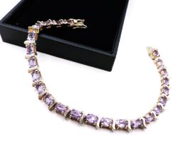 Sterling Silver 6ct Rose De France Amethyst Gemstone Bracelet With Gift Box