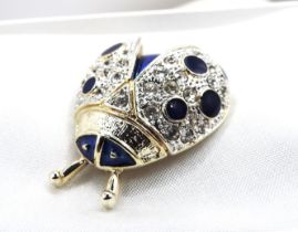 Gold Plated Enamel & Crystal Ladybird Brooch With Gift Pouch