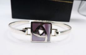 Vintage Kit Heath Sterling Silver Mother of Pearl Bangle With Gift Pouch