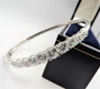 Sterling Silver 8ct Cz Gemstone Bangle New With Gift Pouch