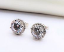 Tresor Paris Cubic Zirconia Stud Earrings 7.2 Carats Sterling Silver New With Gift Pouch
