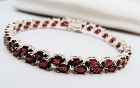 Sterling Silver Garnet Bracelet 50 Pear Cut Gemstones 12 Carats New With Gift Box