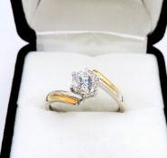 Gold Sterling Silver Swarovski Zirconia Solitaire Ring New With Gift Pouch