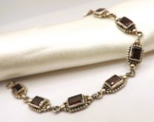 Vintage Artisan Sterling Silver Garnet Gemstone Bracelet With Gift Box