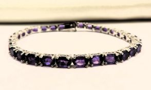 Sterling Silver Amethyst Tennis Bracelet 13.5 Carats New With Gift Box