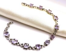 Sterling Silver Rose De France Amethyst Tennis Bracelet 22cts New With Gift Box