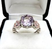 Sterling Silver Rose De France Amethyst Solitaire Ring 3cts New With Gift Pouch
