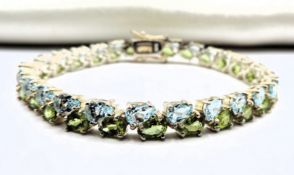 Sterling Silver Topaz & Peridot Tennis Bracelet 13.5 Carats New With Gift Box