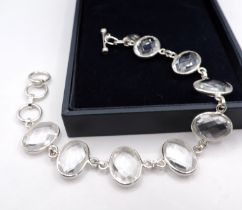 Sterling Silver Facet Cut 64ct Rock Crystal Bracelet New With Gift Box