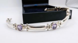 Artisan Sterling Silver Amethyst Gemstone Bracelet With Gift Box