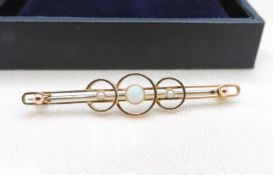 Vintage 9 Carat Gold Opal & Seed Pearl Brooch With Gift Box