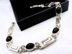 Vintage Artisan Sterling Silver Whitby Jet Bracelet With Gift Box