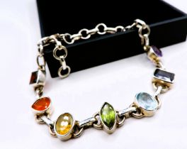 Sterling Silver Multi-Colour Gemstone Bracelet With Gift Box