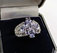 Tanzanite & Topaz Cluster Ring In Sterling Silver New With Gift Pouch