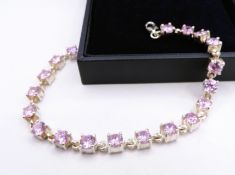 Sterling Silver Pink Topaz Gemstone Tennis Bracelet With Gift Box