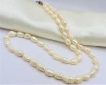Freshwater Cultured Rice Pearl Necklace Silver Clasp New With Gift Pouch