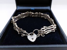 Vintage Sterling Silver Four Bar Heart Padlock Gate Bracelet