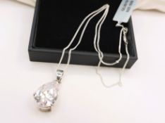 Sterling Silver 17ct White Zircon Solitaire Pendant Necklace New With Gift Box