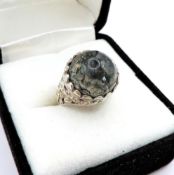 Sterling Silver Cabochon Moss Quartz Gemstone Ring New With Gift Pouch