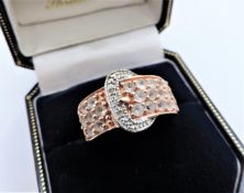 White Gemstone Buckle Ring Rose Gold Sterling Silver New With Gift Pouch
