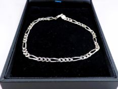 Italian Sterling Silver Figaro Bracelet With Gift Pouch