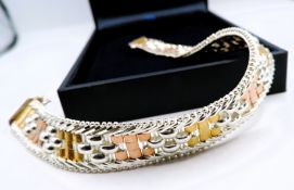Vintage Milor of Italy Tri-Colour Gold On Sterling Silver Bracelet With Gift Box