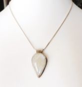 Vintage Artisan Sterling Silver Cabochon Teardrop Moonstone Necklace With Gift Box