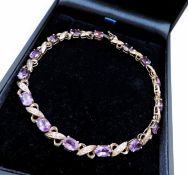 Sterling Silver 6ct Amethyst Gemstone Bracelet With Gift Box